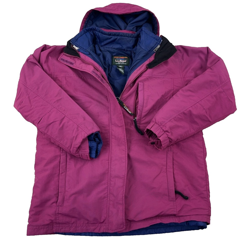 Vintage‎ LL Bean Jacket Women Medium Pink Parka Windbreaker Rain Coat Lined *